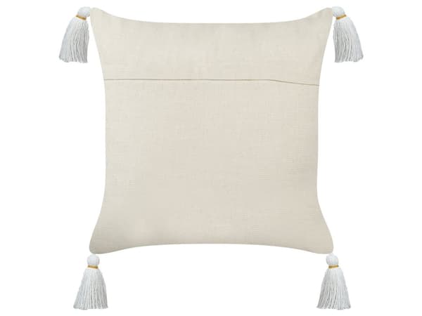 2 dekorative puder i hvid bomuld 45 x 45 cm med gule prikker og kvaster stue opholdsrum