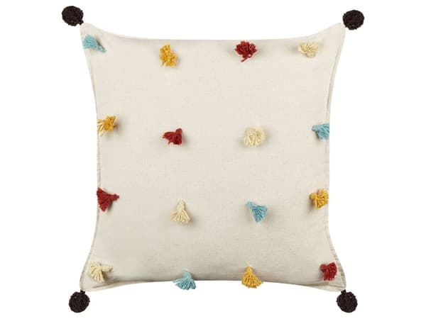 Koristetyyny vaalea beige puuvilla kangas 45 x 45 cm 2 kpl setti hapsut