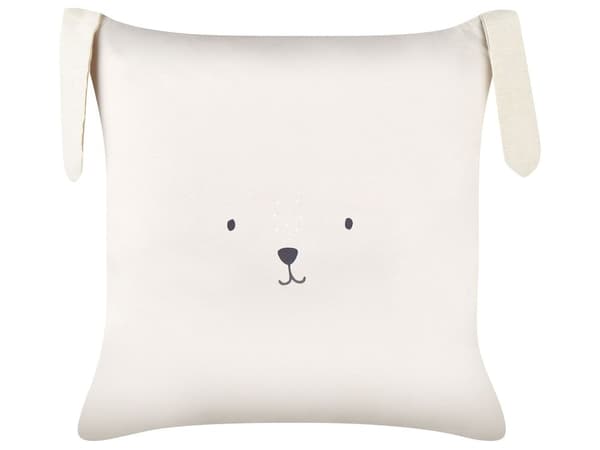 2 dekorative børnepuder i lys beige bomuld 45 x 45 cm med kaninmotiv soveværelse