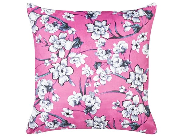 Sæt med dekorative puder i pink fløjl 45 x 45 cm med blomstermotiv, aftagelige betræk, firkantet, moderne indretningstilbehør
