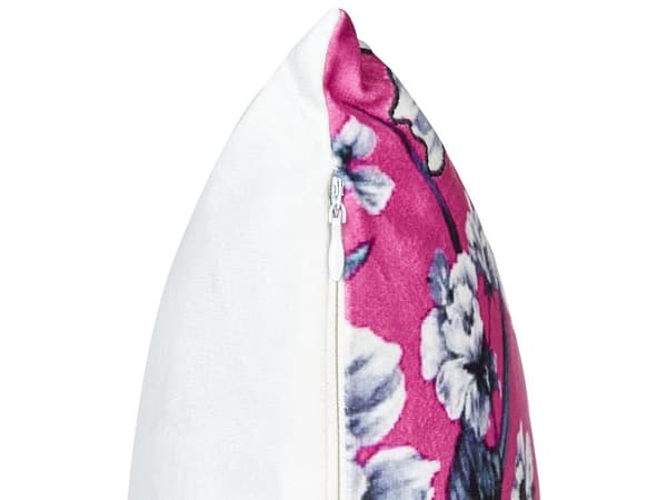 Sæt med dekorative puder i pink fløjl 45 x 45 cm med blomstermotiv, aftagelige betræk, firkantet, moderne indretningstilbehør