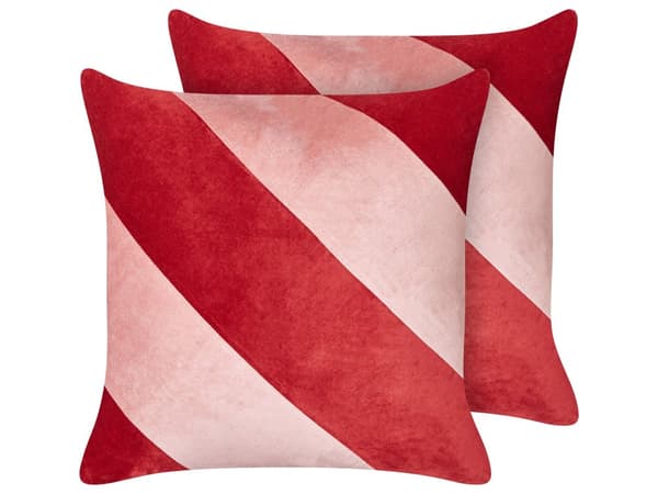 Sæt med fløjlspuder Rød og pink bomuld 45 x 45 cm Stribet aftageligt betræk Firkantet moderne indretningstilbehør
