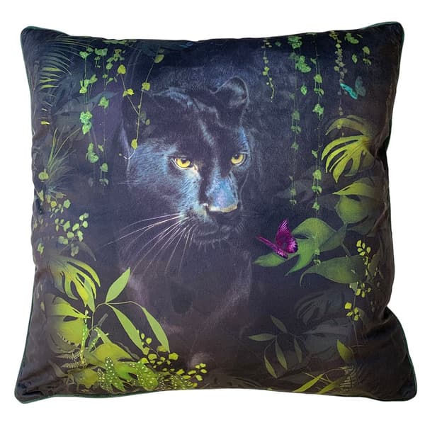 Summer Thornton Panther Filled Cushion Black/Green 55cm x 55cm