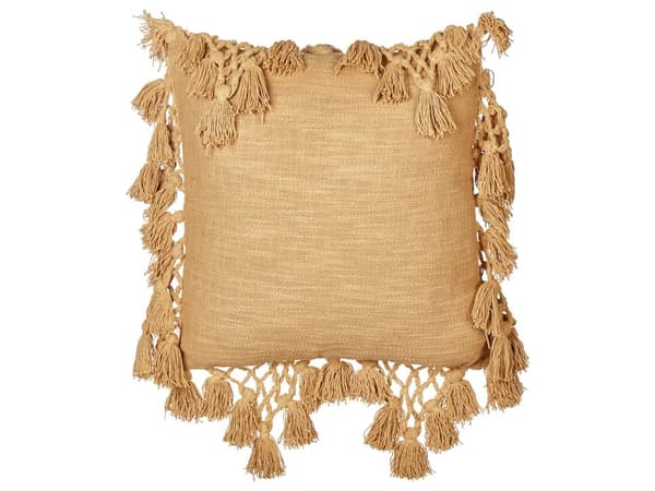 Koristetyyny hiekanbeige puuvilla kangas 45 x 45 cm 2 kpl neliö hapsut boho tyyli