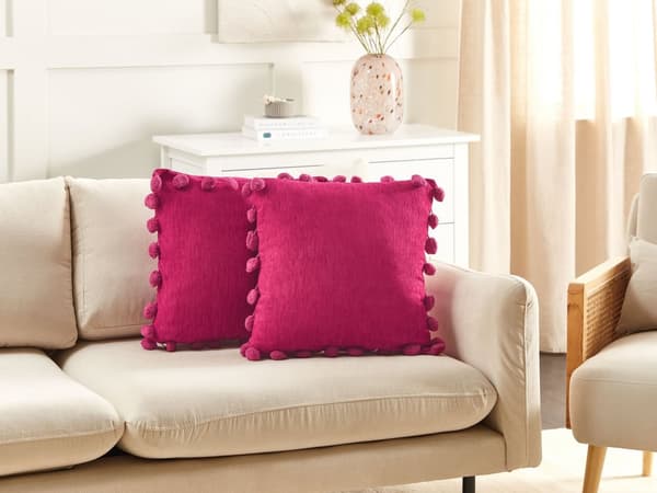 Koristetyyny fuksia 45 x 45 cm polyesteri kangas 2 kpl neliö vetoketjulla tupsut moderni tyyli