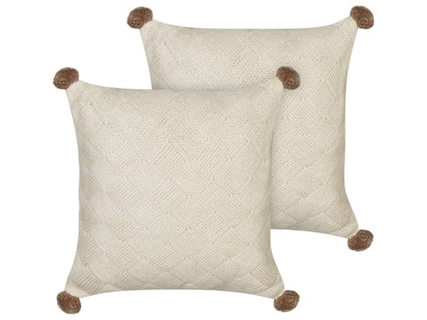 Sæt med 2 puder Beige Bomuld 45 x 45 cm Puder Bomuld med flettet mønster Betræk stue
