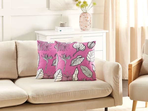 Sæt med 2 puder Pink Bomuld 45 x 45 cm Puder Bomuld med bladmønster Betræk Stue Værelse