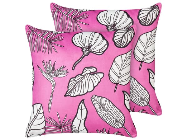 Sæt med 2 puder Pink Bomuld 45 x 45 cm Puder Bomuld med bladmønster Betræk Stue Værelse