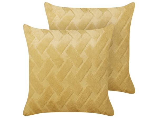 Dekorativ pude blå-gul kunstig turkis 45 x 45 cm geometrisk reliefmønster 2 stk sæt fluffy moderne stil