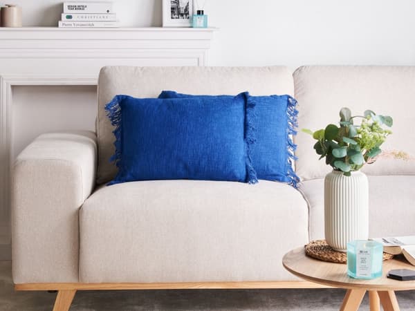 Pyntepude Blå Bomuld 35 x 50 cm Aflange Puder til Sofaen Gavlpuder til Sengen Rygpuder med Frynser Bløde Sofapuder til Stuen