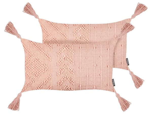 Pyntepude Lyserød Bomuld 30 x 50 cm Aflange Puder til Sofaen Gavlpuder til Sengen Rygpuder med Kvaster Bløde Sofapuder Stuen Strikpuder