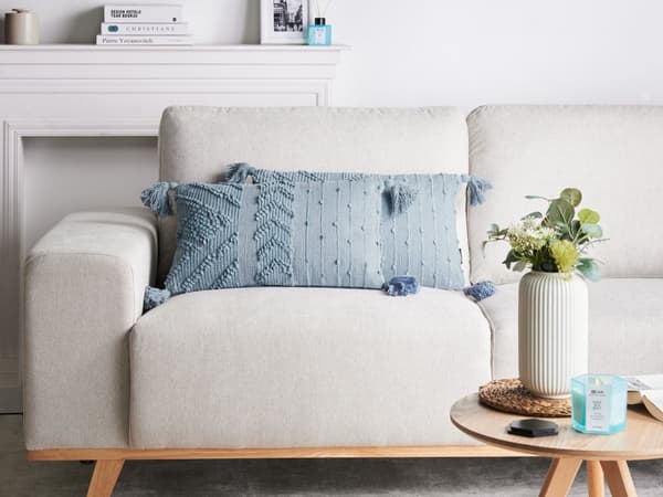 Pyntepude Blå Bomuld 30 x 50 cm Aflange Puder til Sofaen Gavlpuder til Sengen Rygpuder med Kvaster Bløde Sofapuder Stuen Strikpuder