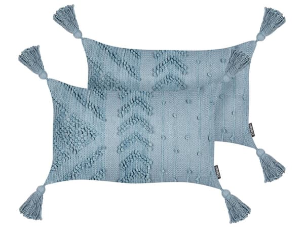 Pyntepude Blå Bomuld 30 x 50 cm Aflange Puder til Sofaen Gavlpuder til Sengen Rygpuder med Kvaster Bløde Sofapuder Stuen Strikpuder