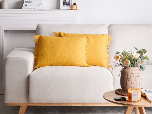 Pyntepude Gul Bomuld 35 x 50 cm Aflange Puder til Sofaen Gavlpuder til Sengen Rygpuder med Frynser Bløde Sofapuder til Stuen