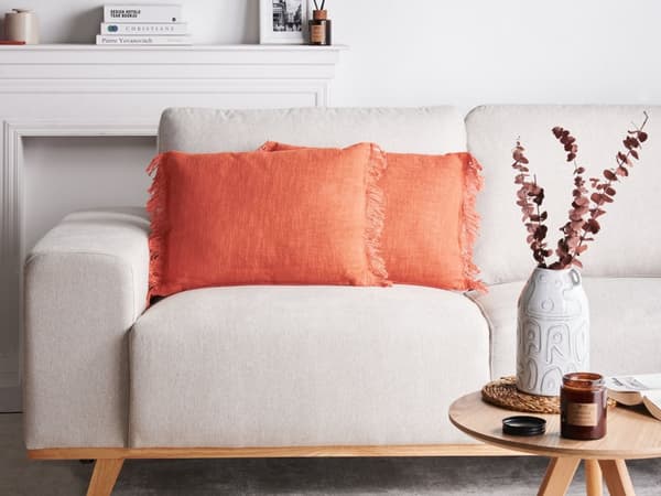 Pyntepude Orange Bomuld 35 x 50 cm Aflange Puder til Sofaen Gavlpuder til Sengen Rygpuder med Frynser Bløde Sofapuder til Stuen