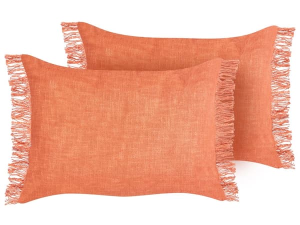 Pyntepude Orange Bomuld 35 x 50 cm Aflange Puder til Sofaen Gavlpuder til Sengen Rygpuder med Frynser Bløde Sofapuder til Stuen