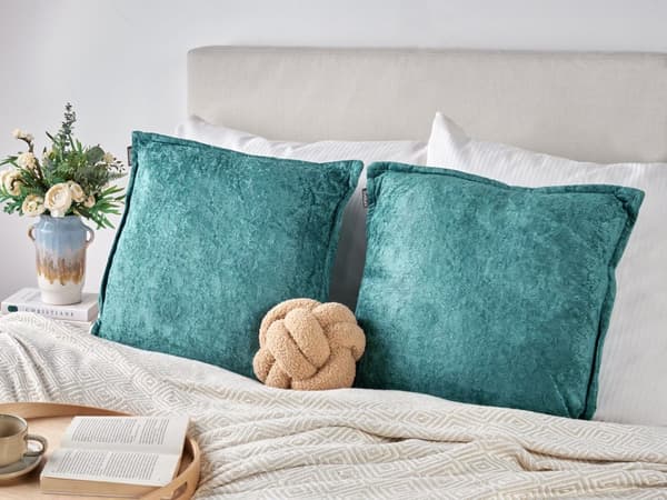 Pyntepude Blågrøn Bomuld 50 x 50 cm Firkantet Puder til Sofaen Pudesæt til Sengen Rygpuder Bløde Sofapuder til Stuen og Soveværelse