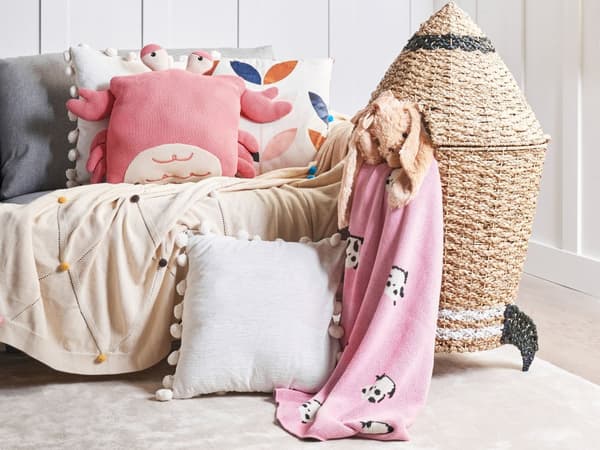 Sæt med 2 babypuder Pink bomuldsstof Krabbeformet polstret blødt babylegetøj soveværelse
