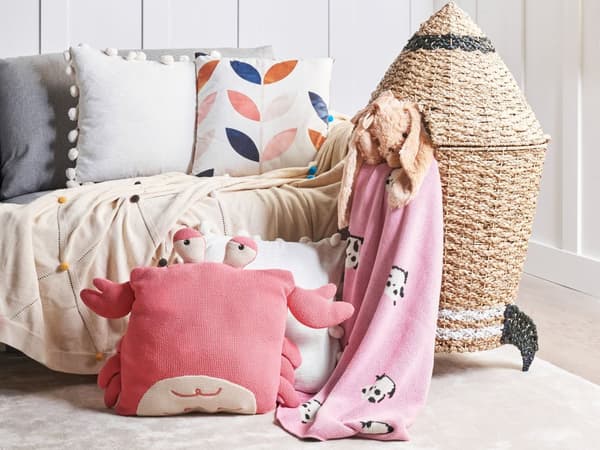 Sæt med 2 babypuder Pink bomuldsstof Krabbeformet polstret blødt babylegetøj soveværelse