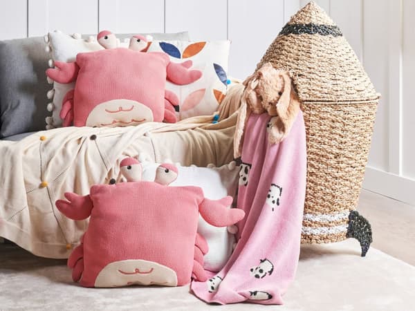 Sæt med 2 babypuder Pink bomuldsstof Krabbeformet polstret blødt babylegetøj soveværelse