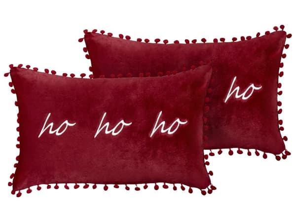 Pyntepude Rød Velour 30 x 50 cm Aflange Julepuder til Sofaen Gavlpuder til Sengen Rygpuder med Pomponer Bløde Sofapuder Stuen