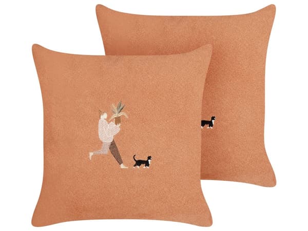 Sæt med 2 puder Orange polyester 45 x 45 cm med broderi aftageligt betræk Boligtilbehør Stue