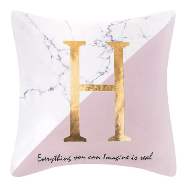 Dekorativt örngott HOME 45x45 vit rosa guld marmor inskription