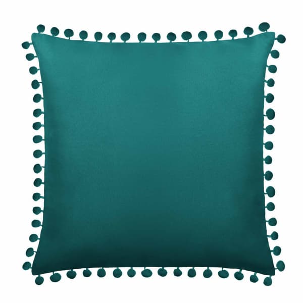 FLUFFIG dekorativt örngott 45x45 turkos med pompoms