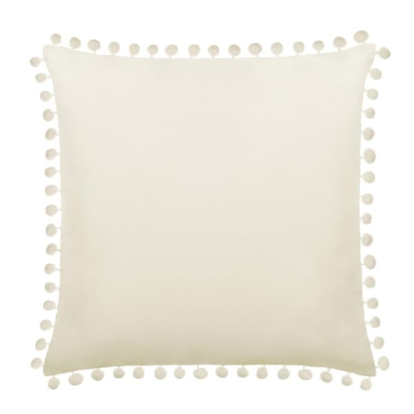 FLUFFY koristeellinen tyynyliina 45x45 kerma pomponeilla