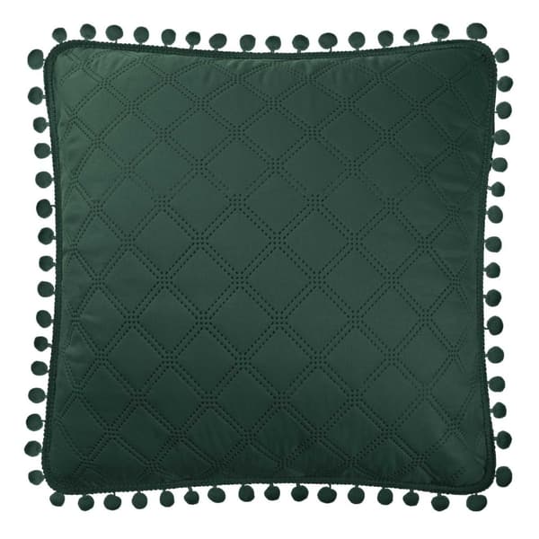 POMPOO koristeellinen tyynyliina 45x45 pullonvihreä pomponeilla