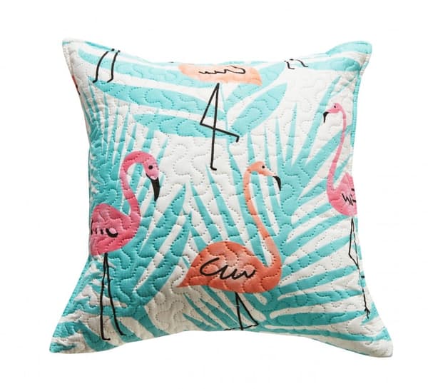 Dekorativt örngott FLAMINGOVE 45x45 quiltade vita mintbladsflamingos