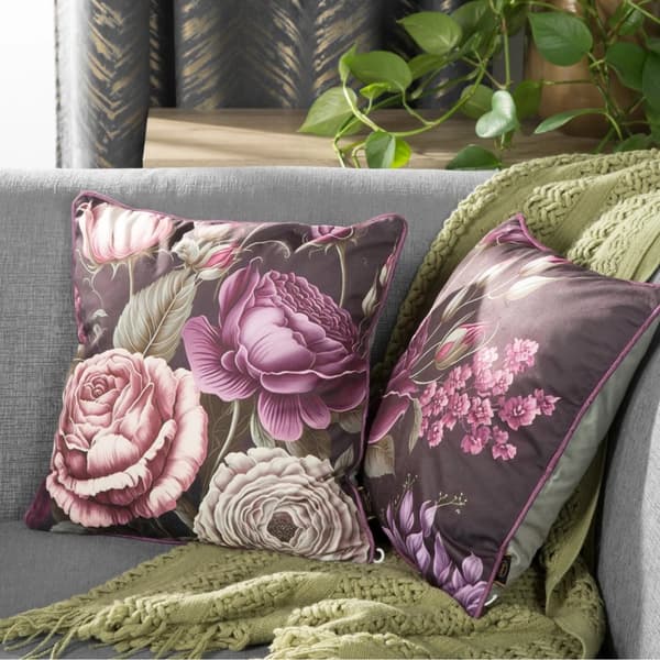 Dekorativt örngott SAMMET 45x45 Eurofirany lila svart med blommor