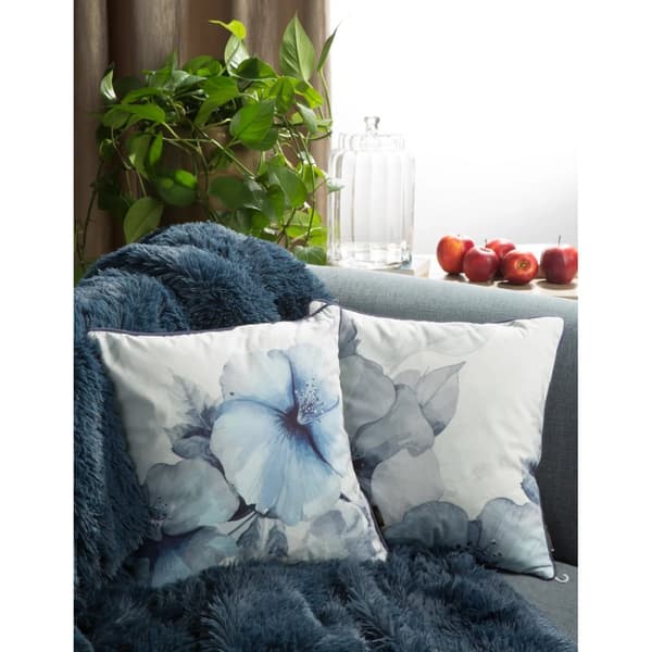 Koristeellinen tyynyliina VELVET 45x45 Eurofirany sininen kerma kukilla