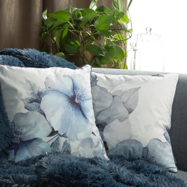 Koristeellinen tyynyliina VELVET 45x45 Eurofirany sininen kerma kukilla