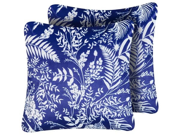 Havepuder Blå Polyester 45 x 45 cm Udendørs Puder Vandtætte Hynder Blomstrede Pudesæt til Terrasse Udepuder Vandafvisende Havehynder