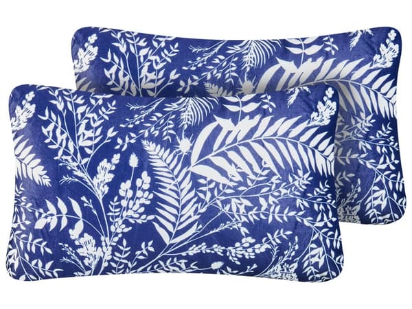 Havepuder Blå Polyester 30 x 50 cm Udendørs Puder Aflang Vandtætte Hynder Blomstrede Pudesæt til Terrasse Udepuder Vandafvisende Havehynder