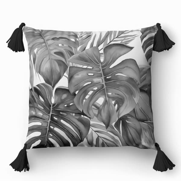 Dekorativt pudebetræk 45x45 blomsterprintet monstera grafit