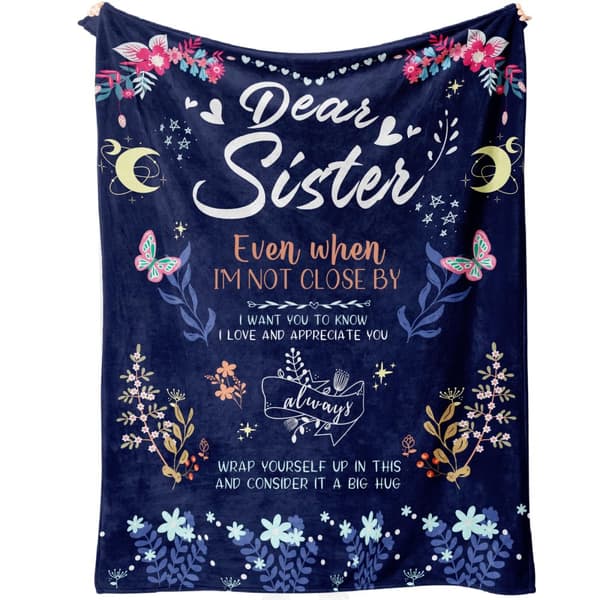 OBOSOE Systerduskar – Gifter från syster/anteckning. Antipilling-flanelltröja. Till födelsedag, "Syster". 50×60 tum, navyblå