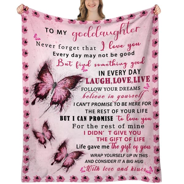 OBOSOE Gudsdotterdukar från gudmamma – Födelsedags-/mors dag-/julgifter. "Till min gudsdotter" – 60×50 tum rosa fjärilsdug