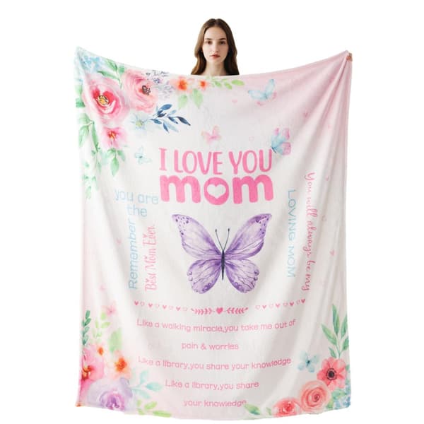 OBOSOE Årsminda/födelsedagsgåva till mamma – "Jag älskar dig mamma" tröja. Supermjuk flanelltröja – säng/soffa. 50×60 tum
