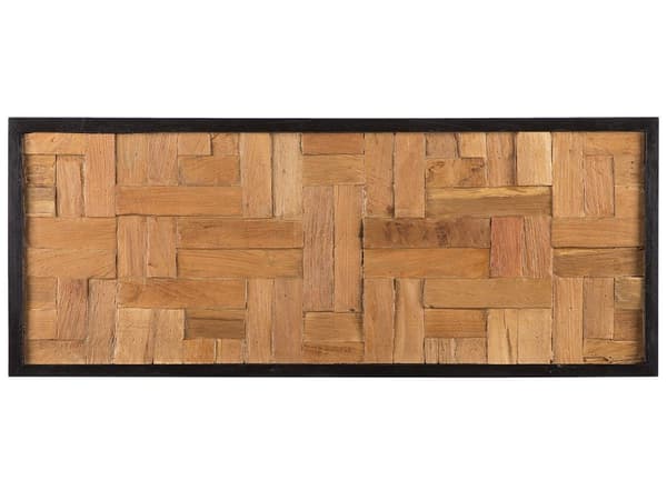 Seinäkoriste vaalea tiikki puu 100 x 40 cm musta kehys ripustuskoukut suorakulmainen rustiikkinen