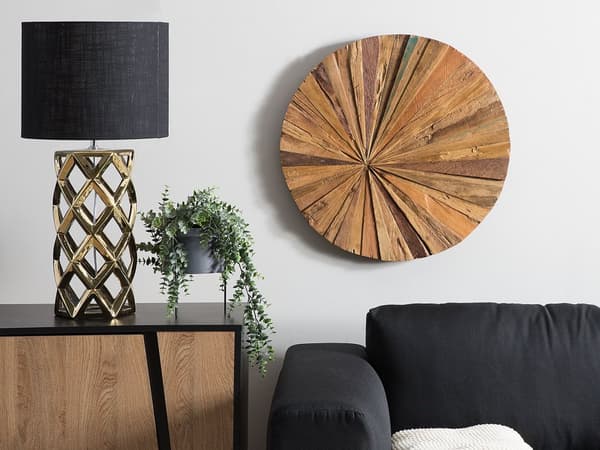 Vægdekoration Lyst og Mørkt Teaktræ ø 60 cm Rund Vægpynt til Hjemmet på Væggen Rustik Vintage Splintret Dekor Design Stue Soveværelse