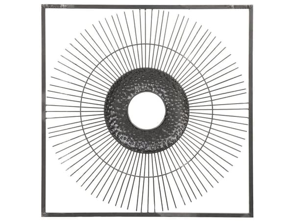 Vægdekoration Sol Guld Metal 50 x 50 cm Firkantet Indrammet Solstråler Glamourøs Stil Art Deco med Ophængsbeslag
