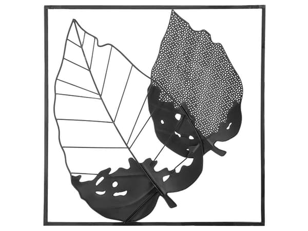 Vægdekoration Sort Grå Metal 50 x 50 cm Dekorativ Vægpynt Blad Motiv Mønster Tilbehør til Stue Vægkunst Moderne Stil Soveværelse