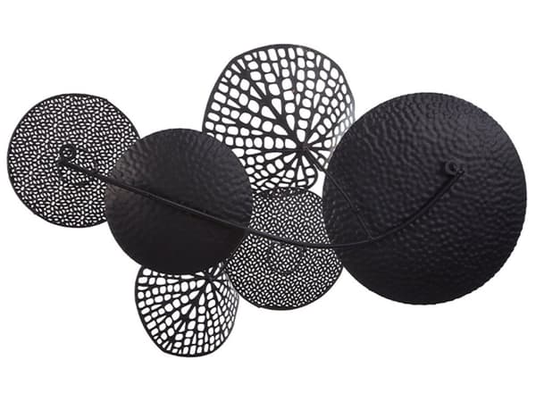 Vægdekoration Sort Hvid Metal Blomster Mønster Åkande Design Runde Cirkler Vægpynt til Stue Soveværelse Vægkunst Moderne Stil