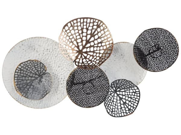 Vægdekoration Sort Hvid Metal Blomster Mønster Åkande Design Runde Cirkler Vægpynt til Stue Soveværelse Vægkunst Moderne Stil