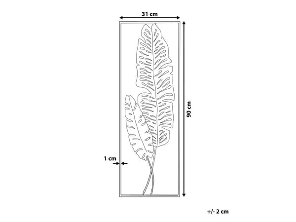 Seinäkoriste kulta metalli 31 x 90 cm suorakulmainen lehdillä koukuilla moderni glamour