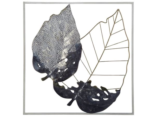 Seinäkoriste monivärinen metalli 50 x 50 cm lehdillä neliö koukuilla moderni glamour