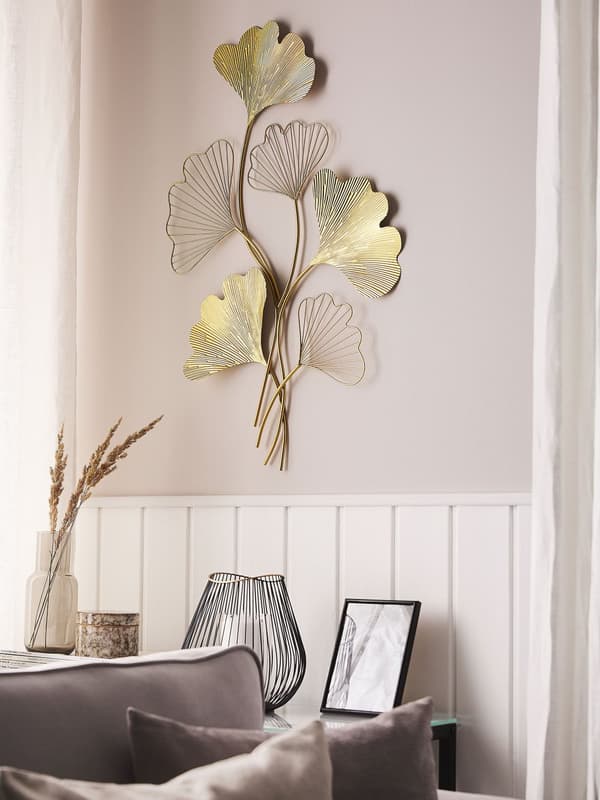 Vægindretning Metal Gylden 79 cm Blade Vægkunst Naturligt Mønster Moderne Tilbehør
