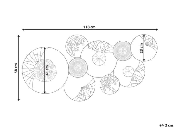 Vægdekoration Sort og Sølv Metal 50 x 118 cm Cirkler Moderne Stil Stue og Værelsesdekoration Blomstereffekt